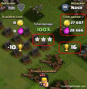 clash of clan 3 stars win