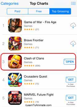 clash of clan top grossing chart